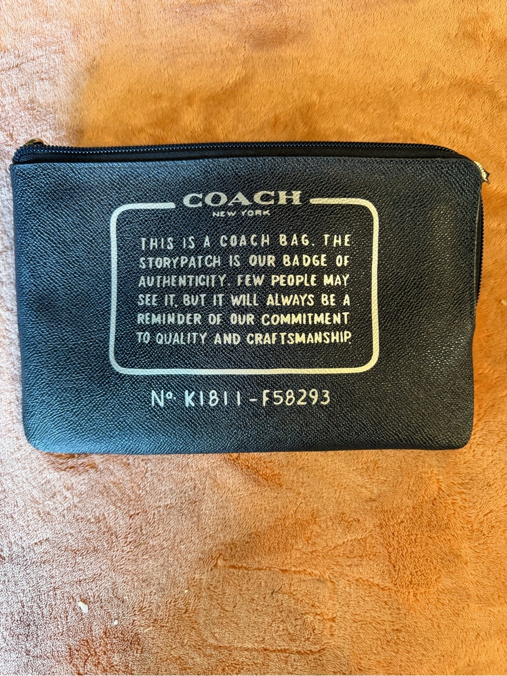 Coach Black Leather Storypatch Zip Pouch with Gold Print